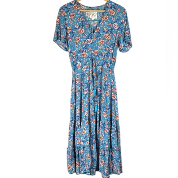 Anthropologie Dresses & Skirts - Sunday Mi Amor Anthropologie Floral Blue Boho Tiered Midi Dress Medium Prairie